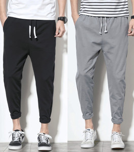 Duooble Solid Men Black Grey Track Pants