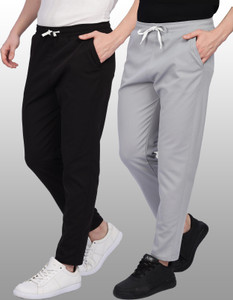 Duooble Solid Men Black Grey Track Pants