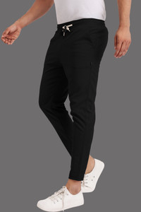 Duooble Solid Men Black Track Pants