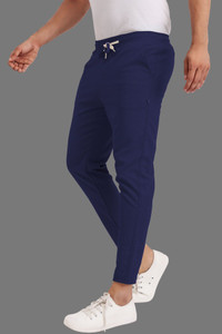 Duooble Solid Men Dark Blue Track Pants