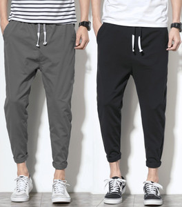 Duooble Solid Men Grey Black Track Pants