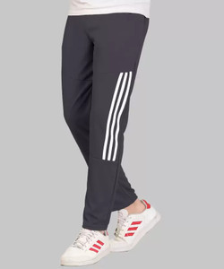 Duooble Striped Men Grey White Track Pants