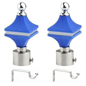 durable abs  stainless steel curtain bracket with support 1 inch rod pocket finials door and window rod support fittings curtain rod holder pack of 2 blue