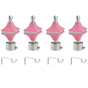 durable abs  stainless steel curtain bracket with support 1 inch rod pocket finials door and window rod support fittings curtain rod holder pack of 4 pink