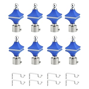 durable abs  stainless steel curtain bracket with support 1 inch rod pocket finials door and window rod support fittings curtain rod holder pack of 8 blue