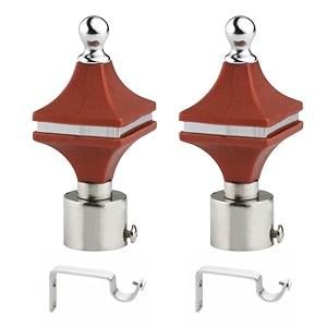 durable abs  stainless steel curtain bracket with support 1 inch rod pocket finials door and window rod support fittings curtain rod holder pack of 2 brown