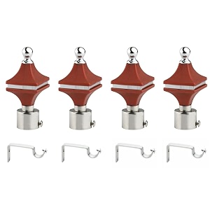 durable abs  stainless steel curtain bracket with support 1 inch rod pocket finials door and window rod support fittings curtain rod holder pack of 4 brown