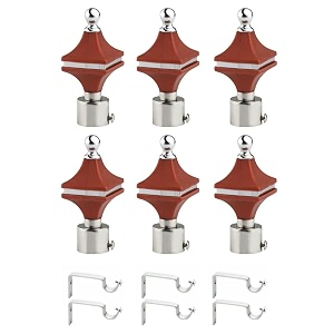 durable abs  stainless steel curtain bracket with support 1 inch rod pocket finials door and window rod support fittings curtain rod holder pack of 6 brown