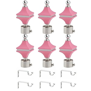 durable abs  stainless steel curtain bracket with support 1 inch rod pocket finials door and window rod support fittings curtain rod holder pack of 6 pink