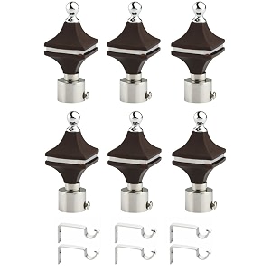 durable abs  stainless steel curtain bracket with support 1 inch rod pocket finials door and window rod support fittings curtain rod holder pack of 6 black