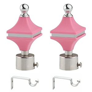 durable abs  stainless steel curtain bracket with support 1 inch rod pocket finials door and window rod support fittings curtain rod holder pack of 2 pink