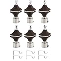 Durable ABS + Stainless Steel Curtain Bracket with Support 1 Inch Rod Pocket Finials Door and Window Rod Support Fittings, Curtain Rod Holder (Pack of 6, Black)