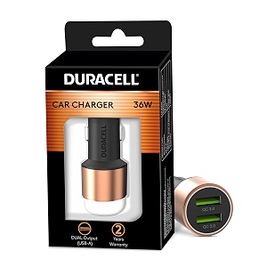 duracell 36w fast car charger adapter with dual usb port qualcomm certified 30 quick charge compatible with iphone all smartphones tablets amp more - copper amp black