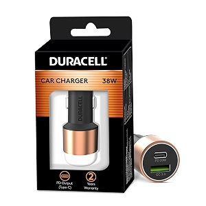 duracell 38w fast car charger adapter with dual output quick charge type c pd 20w amp qualcomm certified 30 compatible for iphone all smartphones tablets amp more copper amp black