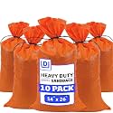 DURASACK Heavy Duty Sandbags with Ties, 14x26, Empty, Orange, Pack of 10
