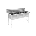 DuraSteel 3 Compartment Sink with Faucet - NSF Stainless Steel 24” x 24” x 12” 3 Bay Sinks Commercial Sink with No Drainboard - Three Industrial Kitchen Concession Sinks Restaurant, Food Truck Utility