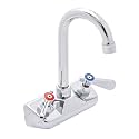 DuraSteel Commercial Hand Sink Faucet - Wall Mount Sink Faucet 4 Inch Center for Kitchen Small Sinks - 3-1/2 Gooseneck Spout Lever Handle - 2 Hole Wet Bar Faucets Laundry Tub Restaurant Utility Room