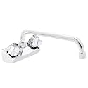 DuraSteel Commercial Kitchen Sink Faucet - No Lead 4" Center Wall Mount Utility Bar Sink Faucet with 10'' Swivel Spout - NSF Certified - Dual Lever Handles - Brass Constructed & Chrome Delta Polished