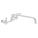 DuraSteel Commercial Kitchen Sink Faucet - No Lead 8" Center Wall Mount Utility Sink Faucet with 12'' Swivel Spout - NSF Certified - Dual Lever Handles - Brass Constructed & Chrome Polished
