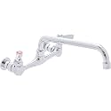 DuraSteel Commercial Sink Faucet - NSF No Lead 8” Center Commercial Wall Mount Faucet Kitchen with 10 Inch Swivel Spout - Lever Handle - Industrial Restaurant Kitchen Utility Prep Sink Mounted Faucets