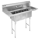 DuraSteel Stainless Steel Kitchen Sink - Triple 10" x 14" x 10" Bowl with No Lead Faucet - 3 Compartment Commercial Sink w/ Drainboards - For Restaurant, Laundry, Garage &amp; Backyard - NSF Certified
