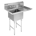 DuraSteel Stainless Steel Utility Sink - NSF Certified Single 18" x 18" x 12" Bowl - No Lead Faucet Include - Commercial Kitchen Sink with Right Drainboards - Restaurant, Laundry, Garage &amp; Backyard