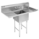DuraSteel Stainless Steel Utility Sink - NSF Certified Single 18" x 18" x 12" Bowl - No Lead Faucet Include - Commercial Kitchen Sink with Double Drainboards - Restaurant, Laundry, Garage &amp; Backyard