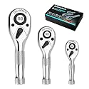 DURATECH 3-Piece Stubby Ratchet Wrench Set, 90-Tooth, 1/4", 3/8", 1/2"drive