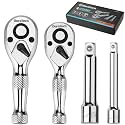 DURATECH Stubby Ratchet Set, 1/4-Inch and 3/8-Inch Ratchets, 4-piece