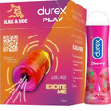 DUREX Play Slide & Ride Stroker Massager, Cherry Lube Gel, for Men Women, Good Toy Lubricant