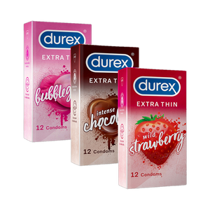 durex strawberry chocolate bubblegum extra thin combo for men rubber latex condom set of 3 36 sheets