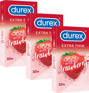 durex extra thin wild strawberry flavoured condoms for men -10s pack of 3 condom