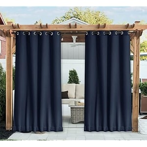 duronet - waterproof amp sun blockage top eyelet amp bottom back tab fixed windproof blackout outdoor curtains navy blue 45 x 6 feet polyester 1 piece curtain