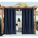 Duronet - Waterproof &amp; Sun Blockage Top Eyelet &amp; Bottom Back Tab Fixed Windproof Blackout Outdoor Curtains (Navy Blue, 4.5 X 10 Feet, Polyester), 1 Piece Curtain