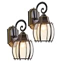 Dusk to Dawn Outdoor Wall Light Vintage Wall Lamp Outside with IP65 Sensor Exterior Light Fixtures Wall Mount Porch Light E26 Exterior Wall Sconces in Black with Gold Rim for House 2-Pack