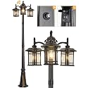 Dusk to Dawn Sensor Outdoor Post Light 82.7" H 3-Headed Post Lamp with Outlet E26 Pole Street Lantern 3 Light Outdoor Lamp Post Lights IP65 Waterproof Outdoor Street Light for Pole Garden