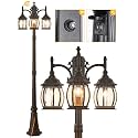 Dusk to Dawn Vintage Outdoor Post Light 82.7"H 3-Headed Lamp Post with Outlet IP65 Waterproof Street Lantern 3 Light Black Clear Glass Outdoor Lamp Post Lights E26 Outdoor Street Light Yard