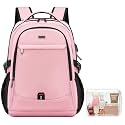 DUSLANG 17 Inch Laptop Backpack for Travel Water Resistant College Backpack for Women Laptop Bag with USB Charging Port and Clear Toiletry Bag Work Backpack,Pink A