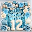Dusty Blue 12th Birthday Party Decorations Boys Beige Number 12 Balloon