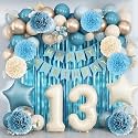 Dusty Blue 13th Birthday Party Decorations Boys Beige Number 13 Balloon