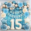Dusty Blue 15th Birthday Party Decorations Boys Beige Number 15 Balloon