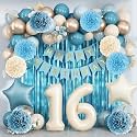 Dusty Blue 16th Birthday Party Decorations Boys Beige Number 16 Balloon