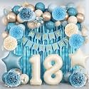 Dusty Blue 18th Birthday Party Decorations Boys Beige Number 18 Balloon