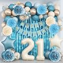 Dusty Blue 21st Birthday Party Decorations Boys Beige Number 21 Balloon