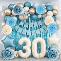 Dusty Blue 30th Birthday Party Decorations Men Beige Number 30 Balloon