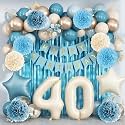 Dusty Blue 40th Birthday Party Decorations Men Beige Number 40 Balloon