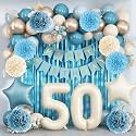 Dusty Blue 50th Birthday Party Decorations Men Beige Number 50 Balloon