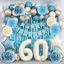 Dusty Blue 60th Birthday Party Decorations Men Beige Number 60 Balloon