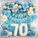 Dusty Blue 70th Birthday Party Decorations Men Beige Number 70 Balloon