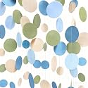 Dusty Blue and Sage Green Beige Polka Dot Garland Olive Green Dusty Blue Cream Nude Hanging Paper Circle Dots Streamer for Birthday Wedding Shower Silly Goose Theme Party Decorations Supplies